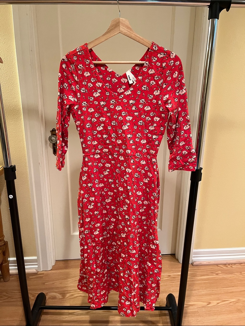 Pact Red Floral V-Neck Midi Dress with White Accents